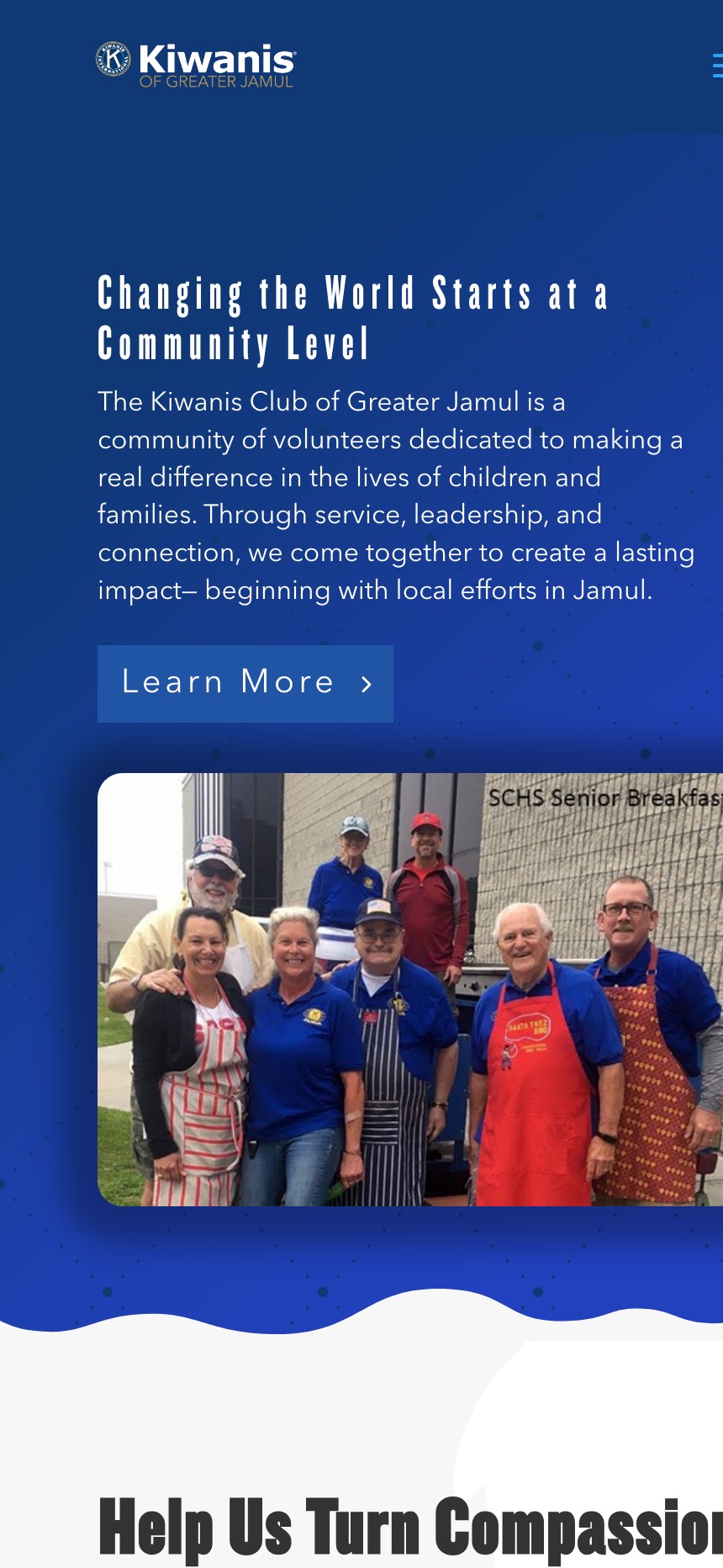 Kiwanis Club of Greater Jamul website on a phone, showing the membership call to action and meeting details