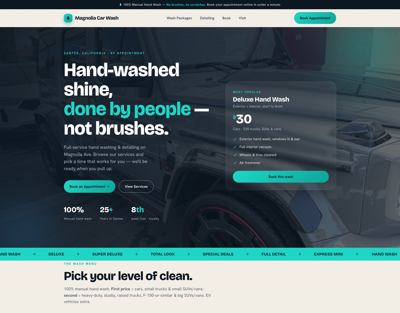 Magnolia Car Wash booking site built on Arcbay